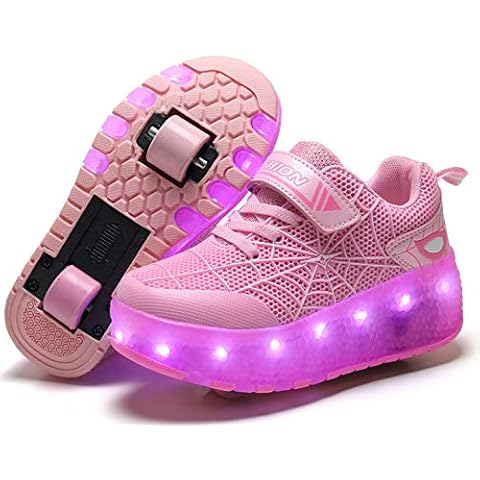 XOMAYI1 7 Colors LED Light Strips Roller Skate Shoes with Wheelsfor Kids, Automatic Retractable Technical Roller Shoes Girls Boys Pink Cover