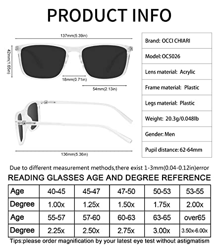 Image of OCCI CHIARI Reading Sunglasses for Men Wide Sun Glasses Readers 1.5 Outdoor UV400(1.0 1.25 1.5 1.75 2.0 2.25 2.5 2.75 3.0 3.5)