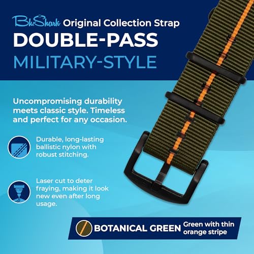 Image of BluShark - Original Collection Military-Style Waterproof Watch Strap, Fits All Timepiece Brands, Durable Nylon Wristwatch Accessories with Stainless Steel Buckle - 18mm, 20mm, 22mm & 24mm Watch Bands