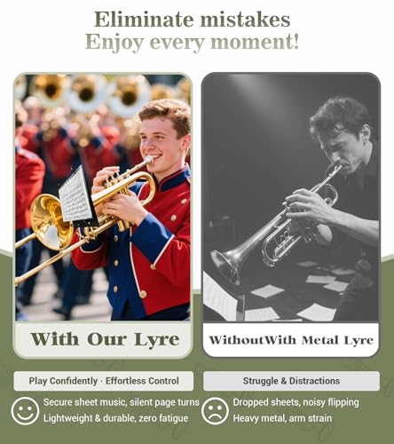 WINDIHOUES Trombone Lyre, Trumpet Lyre for Marching Band, with 8 Double-Sided Flip Folio Folder, Silicone Clip, Portable Instrument Accessory, Perfect for Cornet, Baritone and Marching Band Brass