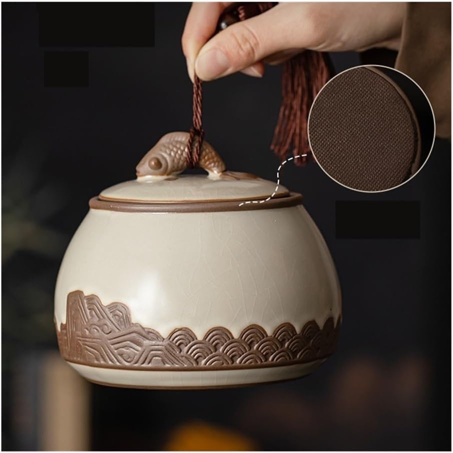 Tea Container Ceramic Tea Canister Storage Container Tins Jar with Airtight Lid for Coffee Sugar, Nuts, Herb, Spice