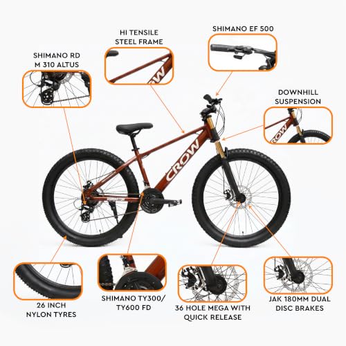 Image of CROW Dominator PRO 21 Speed Mountain Bike for Boys | 15.5 Inch Frame | 27.5T Wheels | Double Crown Suspension | Jak Dual Disc | Stunt Cycle | Bicycle for Adults | Cycle for Boys 12 to 15 Years