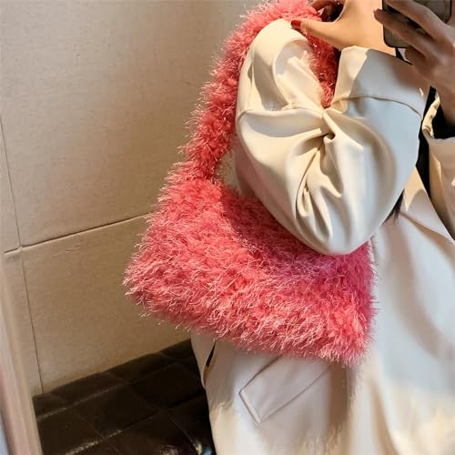 Image of Fluffy Shoulder Hobo Bag Handbag and Purse Women Y2K Fuzzy Soft Plush Underarm Tote Bag