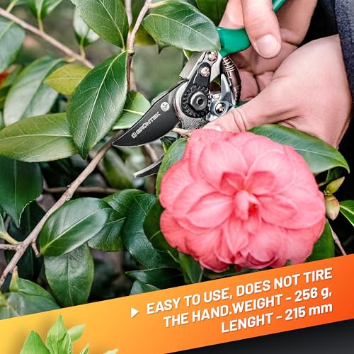 GRÜNTEK Professional Bypass Pruning Shears – Ergonomic Garden Scissors, Japanese SK5 Steel Blade, Teflon Coated, Precision Garden Clippers for Plants & Branches