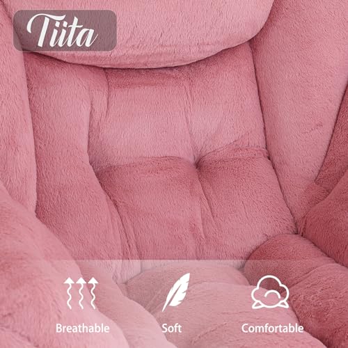 Image of Tiita Lazy Chair with Ottoman, Pink Modern Large Accent Armchair, Comfy Leisure Sofa Reading Chair with Footrest for Bedroom, Living Room, Dorm Rooms, Garden, Plush Dark Pink