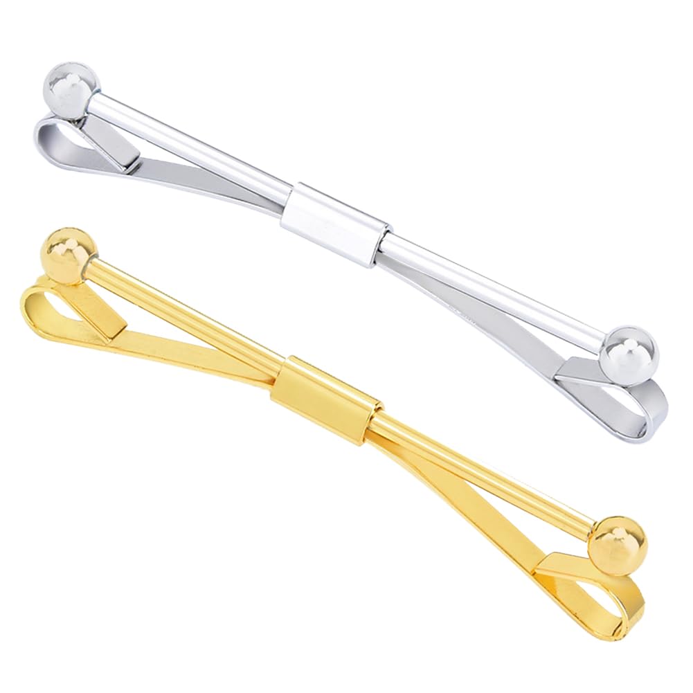Happyupcity 2Pcs Mens Tie Clips Shirt Collar Clip Necktie Bar Pinch Clip with Gold Silver Tone Business Tie Pins Collar Holder for Anniversary Wedding Party Meeting
