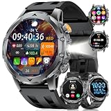FITFLEX Military Smart Watch with Answer/Make Call （3 Silicone Strap）, 1.53“ HD Smart Watches for Men with 1000 mAh Battery/LED Torch/20+Sports/Waterproof IP68, Fitness Tracker iOS Android(Black)