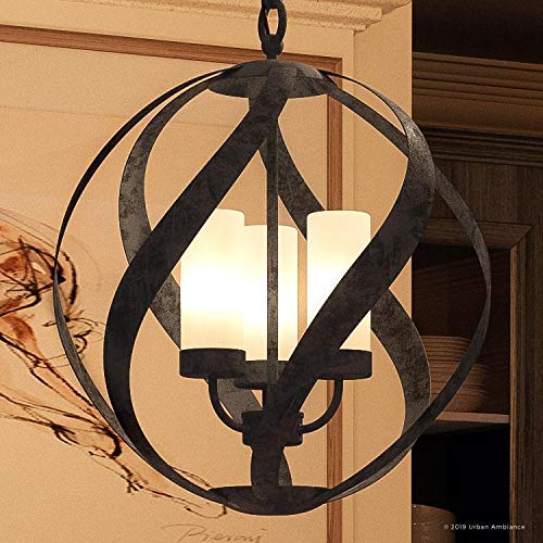 Urban Ambiance Luxury Rustic Chandelier, Medium Size: 19.25" H x 16" W, with Orbital Style Elements, Weathered Black Finish, UQL2780 from The Walsall Collection