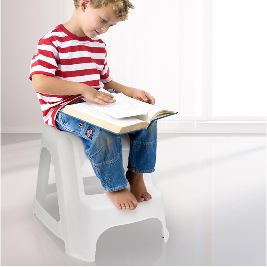 Taburete para niños pequeños, plástico, 2 escalones, reposapiés de doble altura