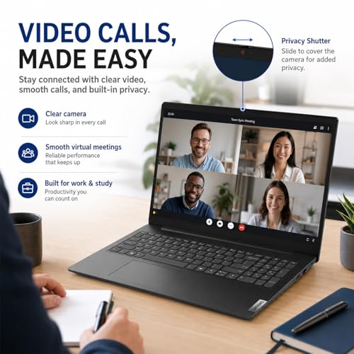 Image of Lenovo 2026 V15 Slim Business Laptop, 15.6 inch FHD Display, Powerful Intel Quad-Core Processor, 16GB DDR5 RAM, 512GB SSD, Wi-Fi 6, Ethernet(RJ45), HDMI, 8-Hour Battery, Windows 11 Pro, MS 365 for the Web