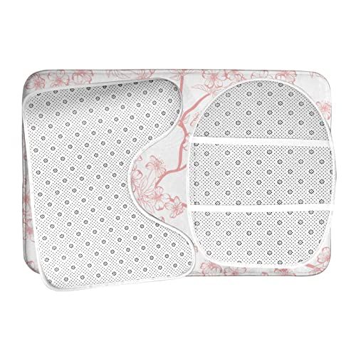 DIRYKILP Badematte + Konturmatte + Toilettendeckelbezug, Kirschblüte 3 Stück Badematte Set, mit rutschfester Klebeunterseite – Bild 7