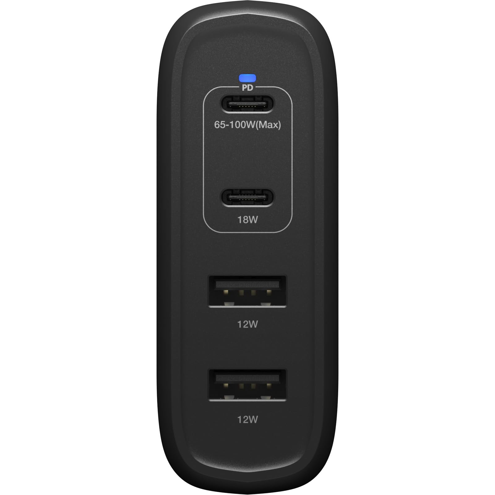 Otterbox Standard EU 100W USB-C PD GAN Cargador Pared 4 Ports, Negro | X2 USB-C PD Ports + x2 USB-A Ports, Cargador de carga rápida para Smartphones y Tablets, anticaídas