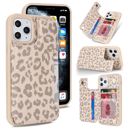 iCoverCase Compatible with iPhone 11 Pro Max Phone Case with Card Holder Wallet Case for Women Men RFID Blocking PU Leather Protective Case 6.5 Inch (Beige Leopard)