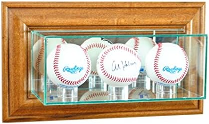 Perfect Cases WMTRPB-W Wall Mounted Triple Baseball Display Case44; Walnut