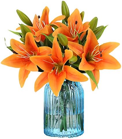 RERXN Artificial Tiger Lily Latex Real Touch Flower Home Wedding Party Decor,Pack of 5 (Orange)