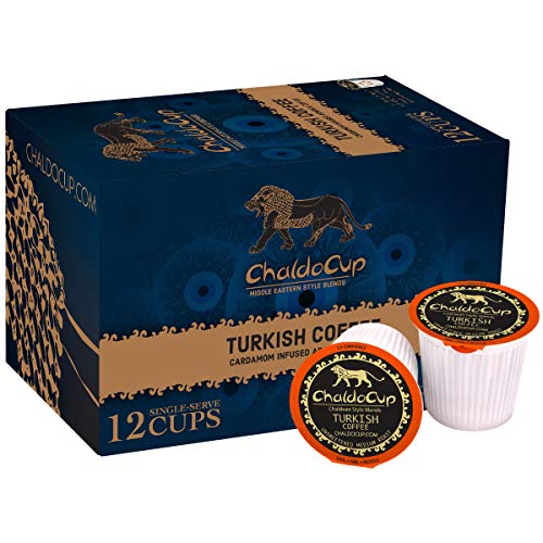 ChaldoCup Turkish Coffee (Medium Dark Roast Coffee), 12ct. Recyclable Single Serve Cardamom Medium Dark Roast Coffee Pods  100% California Roasted Coffee, K Cups Compatible, Coffee Contains Grounds
