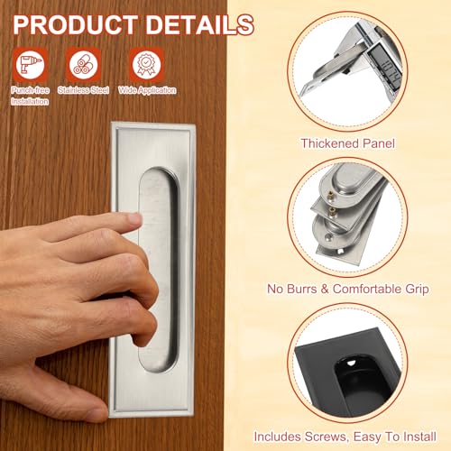 Tiradores empotrados para puertas de bolsillo uxcell, 2 piezas, acero inoxidable rectangular, negro, 4,3 pulgadas miniatura 3