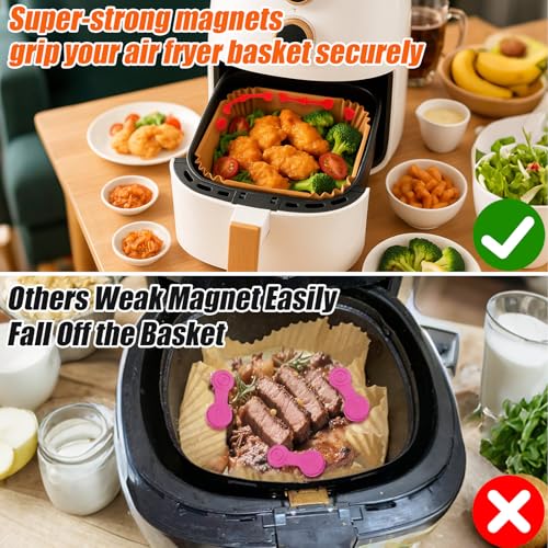 Image of Air Fryer Magnets Silicone Buckle for Parchment Paper Liners, High-Temp Resistant Air Fryer Accessories, Lock Paper from Heating Element or Covering Food, Prevent Burning & Uneven Cooking