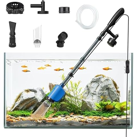 HEKIWAY Aquarium Vacuum Gravel Cleaner, 6 in 1 Fish Tank Cleaning Kit,32W Automatic Aquarium Vacuum Gravel Cleaner Set for Change Water Wash Sand Water Filter and Water Circulation Cover
