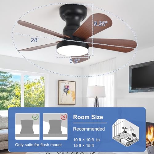 Image of Depuley Small Ceiling Fan with Lights: 28-Inch Flush Mount Fan with Light and Remote - Low Profile Ceiling Fans Reversible Quiet DC Motor for Bedroom Living Room Indoor Outdoor, Walnut