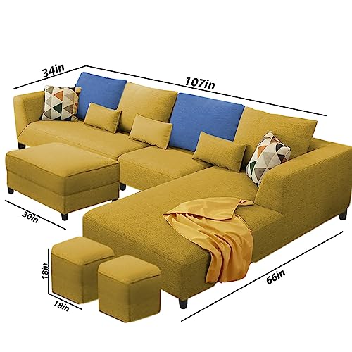Image of Galib RHS 8 Seater L Shape Sofa Set for Living Room (Yellow Fabric)