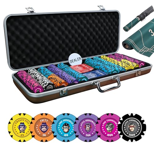 Image of CASINO KART Poker Chipset - NFT Monkey Luxe Edition | 300 Chips with 2 Decks of Playing Cards & Dealer Button | Premium Poker Set for Home, Casino & Game Nights