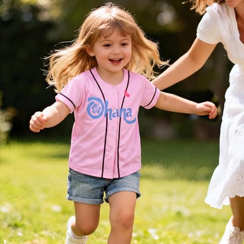 Image of Hawaiian Baseball Jersey for Toddler Girls Summer Vacation Theme Park Outfit Short Sleeve Button Down Shirt
