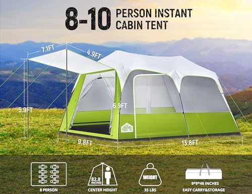 810-Person-Camping-Tent-Pop-Up-Family-Tent-for-Instant-Easy-Setup-Spacious-Interior-Includes-Rainfly-Room-Divider-Carry-Bag-Backpacking-Tents-for-Camping-Hiking-Sleepovers