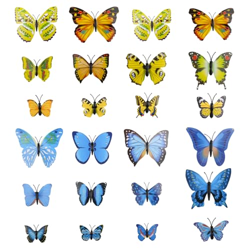 Lot de 24 papillons décoratifs 3D avec pastilles adhésives blanches pour décoration de chambre d'enfant, rideaux, table à manger, bureau, salle de classe,...