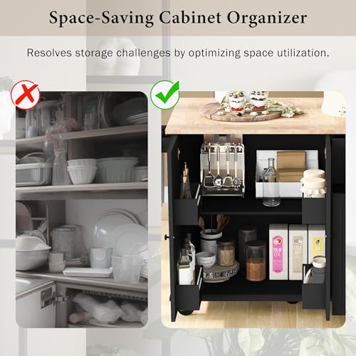 Kitchen-Island-with-Drop-Leaf-Storage-Rack-539-Width-Rolling-Kitchen-Cart-on-Wheels-WInternal-Storage-Rack-and-3-Tier-Pull-Out-CabinetSpice-Rack-for-Dining-RoomHome-BarBlack Kitchen Island with Drop Leaf Storage Rack 539 Width Rolling Kitchen Cart on Wheels WInternal Storage Rack and 3 Tier Pull Out CabinetSpice Rack for Dining RoomHome BarBlack