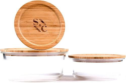 Miniatura 4 de Stone & Clay Juego de recipientes para almacenamiento de alimentos, fiambreras de vidrio con tapas de bambú, reutilizables, aptas para microondas y