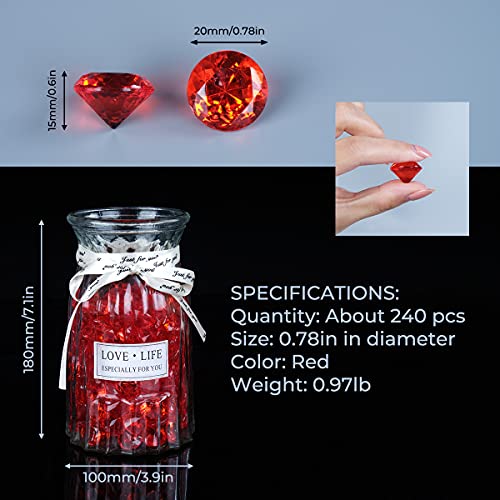 Acrylic Diamond Fake Gems Vase Filler, Babenest 240pcs 3/4 Inch Faux Diamonds Crystals Jewels for Table Scatters Wedding Party Event Arts & Crafts Christmas Birthday Decoration Favor (Red)