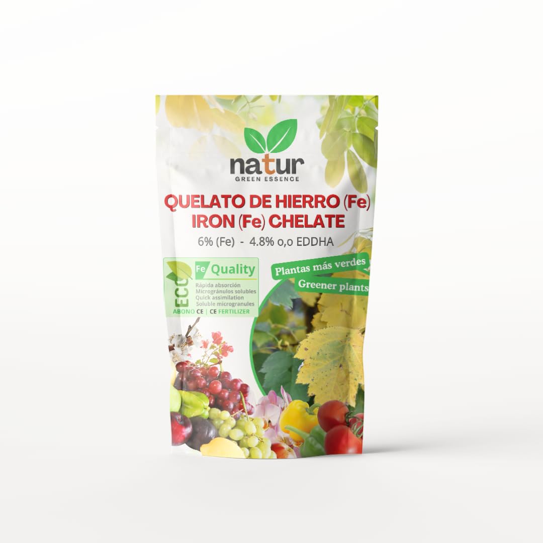 Natur, QUELATO DE HIERRO EDDHA para plantas, Reverdeciente Anticlorosis, Nutriente imprescindible, Fertilizante ecológico, Concentración ideal (6% Fe EDDHA o,o 4,8%), Plantas Verdes y Sanas, 5 KG