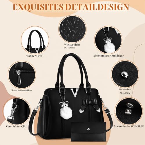 Handtasche Damen,Tasche damen,Henkeltasche PU Leder,Handtasche schwarz,mit Geldbörse,Leder Tote Bag,Ledertasche damen,Business Tasche,Arbeitstasche,Für Business Arbeit Schule – Bild 4