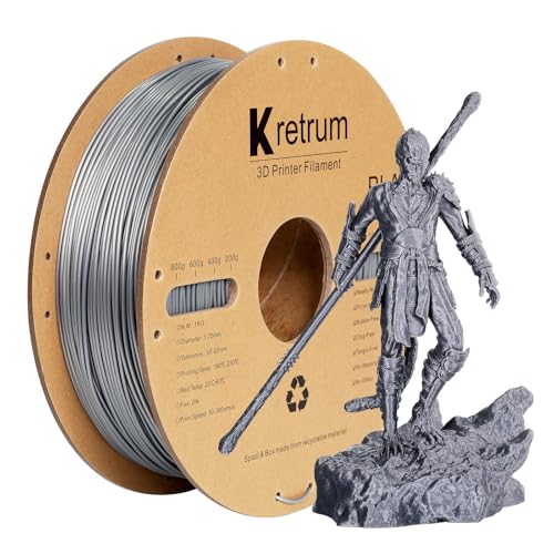 Image of Kretrum PLA Filament 1.75 mm 3D Printer Filaments Cardboard Spool Refills 1 kg Widely Compatible for Most FDM 3D Printers Fits ELEGOO Anycubic FlashForge Creality Bambu Prusa ect. Silver