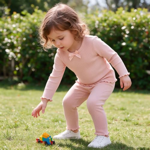 SOFIPURE Toddler Girls Long Sleeve Top & Pants Set with Bow, 18-24 Months - image 4