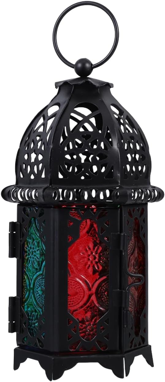 Glass Crystal Moroccan Candlestick Metal Hollow Candle Holder Home Coffee Shop Decoration Iron Hanging Candle Lantern