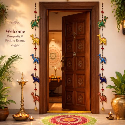 Image of Bindian Toran for Main Door, Decorative Door Thoranam Hanging, Diwali Decoration for Home Entrance, Wall Decor Hanging Ornament, Traditional Festive Welcome Decor for House, Pooja (Camel Pack of 2)