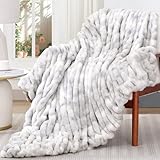 Touchat Ruched Faux Rabbit Fur Throw Blanket, 700 GSM Luxury Dual-Sided Soft Cozy Blanket, Fuzzy Fluffy Plush Blanket for Bed, Couch and Sofa - 50"x60", Tie-dye Gray