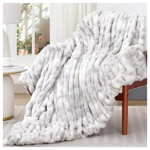 Touchat Ruched Faux Rabbit Fur Throw Blanket, 700 GSM Luxury Dual-Sided Soft Cozy Blanket, Fuzzy Fluffy Plush Blanket for Bed, Couch and Sofa - 50"x60", Tie-dye Gray