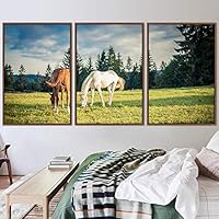 3 Piece Framed Canvas Wall Art A Friend with Me Animals Farmhouse Fun Horse Living Room - 16