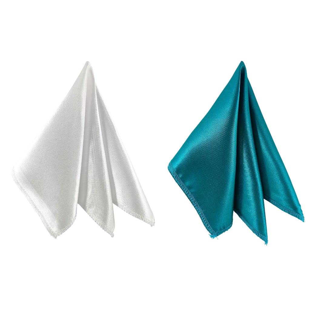satin pocket square for men, wedding handkerchief for suits, blazers & tuxedo, men's pocket square combopack of 2 (white & turquoise)