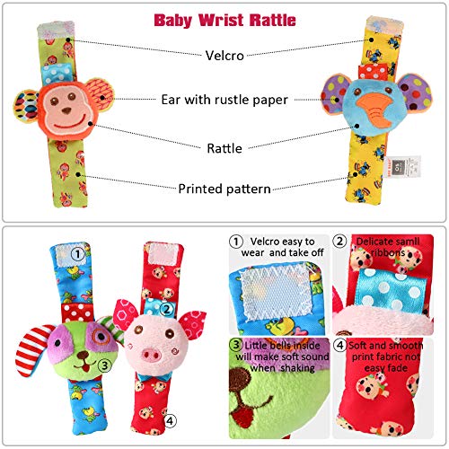 Acekid Voet Rammelaar voor Baby, 8 stks Leuke Fluwelen Dier Pols Rammelaars en Voetzoeker Set, Developmental Zacht… - Image 4