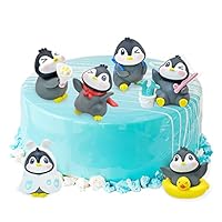 6 Pcs Penguin Cake Toppers, Mini Cute Penguin Figures Toys Cake Decoration for Kids Birthday Christmas New Year Party Miniature Fairy Garden Automobile Decor