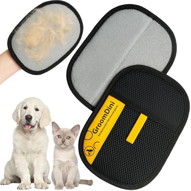2 Pack Pet Hair Removal Gloves, Double-Sided Cat & Dog Grooming Glove, Reusable Washable Electrostatic Pet Hair Remover Mitt for Furniture, Clothes, Sofa, Bed & Carpe-JeO0bWgX