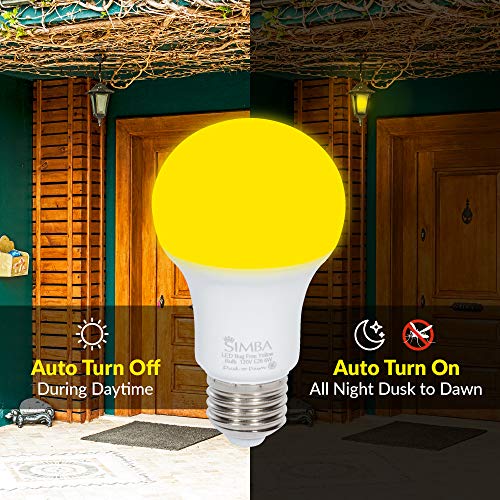 Simba Lighting LED Bug Repelling Yellow Bulb 6W 40W Equivalent, Great for Outdoor Porch Light, Night Light, Dusk-to-Dawn Smart Sensor Auto On/Off, Amber Warm 2000K, A19 E26 Medium Base, Pack of 4 - Thumbnail 4