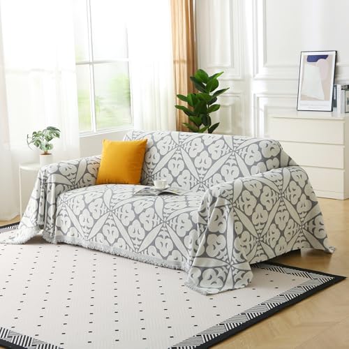 DREAMLANDING Sofa Covers Soft Durable Chenille Sofa Couch Covers Slipcovers Furniture Protector with Tassel for 1 2 3 Seater Loveseat L-shape Corner Futon Sofas for Dog(Modern Grey,180x340cm)