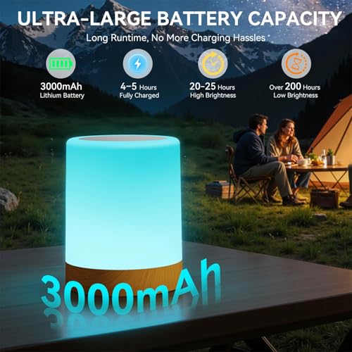 Image of Auxmir Night Light for Baby Nursery, Rechargeable Touch Bedside Lamp with Remote, 13 Colors 5 Brightness Adjustable, 1 /2 /4 /6H Timer, Portable Kids Night Light for Bedroom, Bathroom, Camping