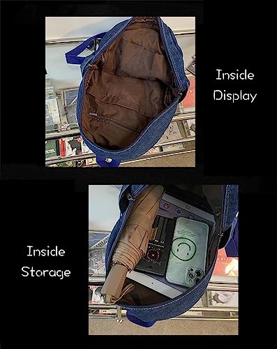 JHTPSLR Small Denim Backpack for Women - Vintage Aesthetic Mini Canvas Daypack (Dark Blue)4