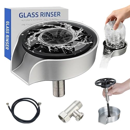 Zjyufy Glass Rinser for Kitchen Sink Glass Rinser with Pull-Out Spray High Pressure 360° Rotating Faucet Glass Rinser Cup Cleaner Bottle Washer for Bar Cafe Sink (Silver)